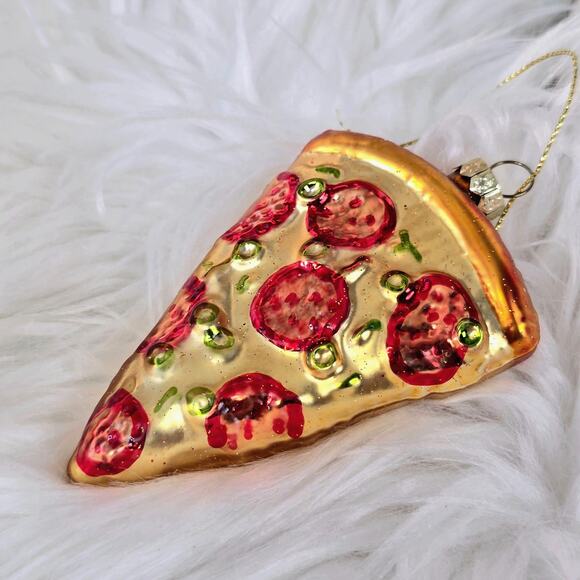 Old World Christmas Pepperoni Pizza w/ Green Olives Blown Glass Ornament Foodie - Picture 2 of 6